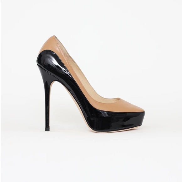 Jimmy Choo Sepia Two Tone Nude & Black Patent Heels - Picture 4 of 13